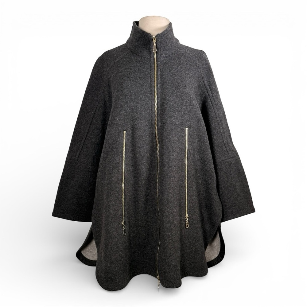 Gerry Weber Edition Wool Blend Cape Poncho Jacket Gray Zip Front Size 38 US 8 - Picture 1 of 9